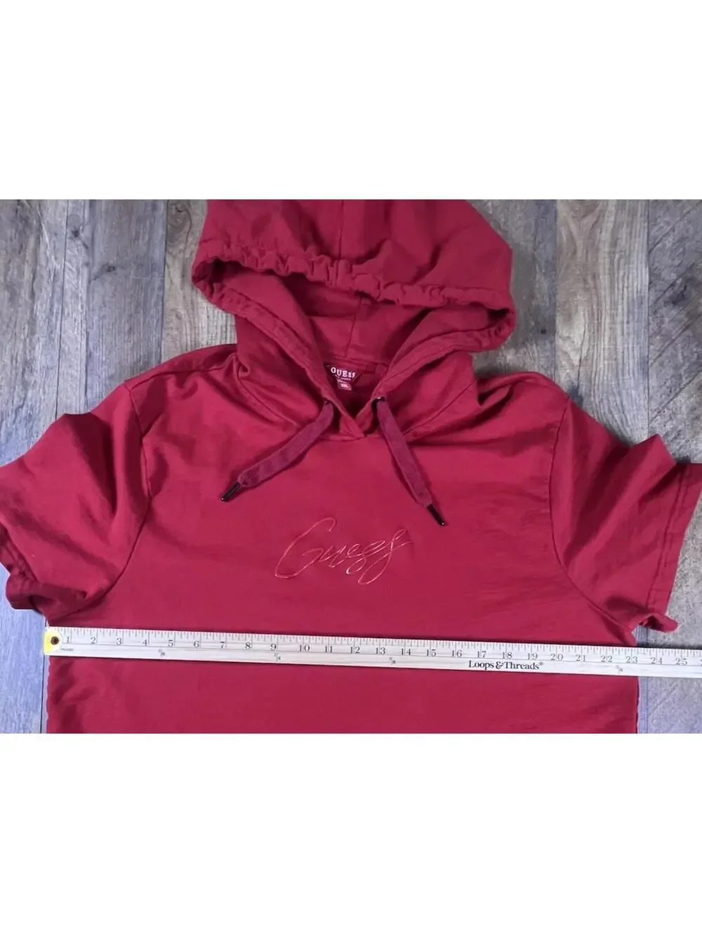 Guess Jeans Y2K Short Sleeve Tee T-shirt Hoodie Red Script XXL Men Guess LA - Picture 6 of 8